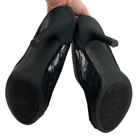 deb Black Rhinestone Lace Open Toe Stiletto Booties - Picture 6 of 13